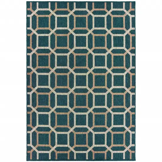 6' X 9' Blue Geometric Stain Resistant Indoor Outdoor Area Rug Photo 1