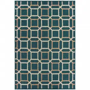 Photo of 6' X 9' Blue Geometric Stain Resistant Indoor Outdoor Area Rug