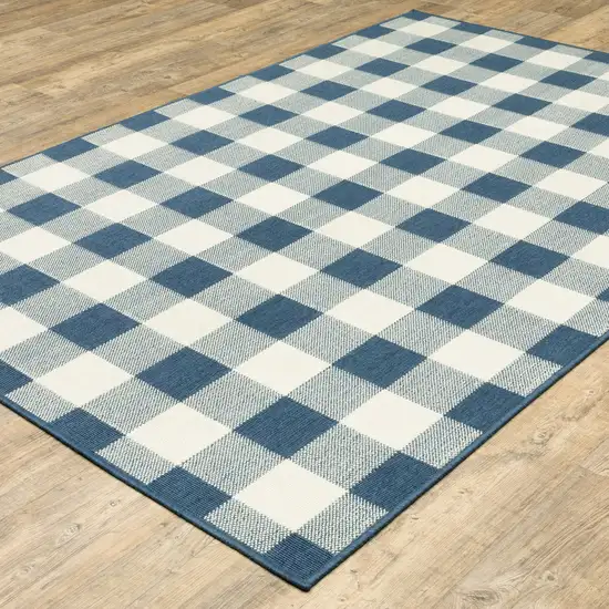 6' X 9' Blue Geometric Stain Resistant Indoor Outdoor Area Rug Photo 6