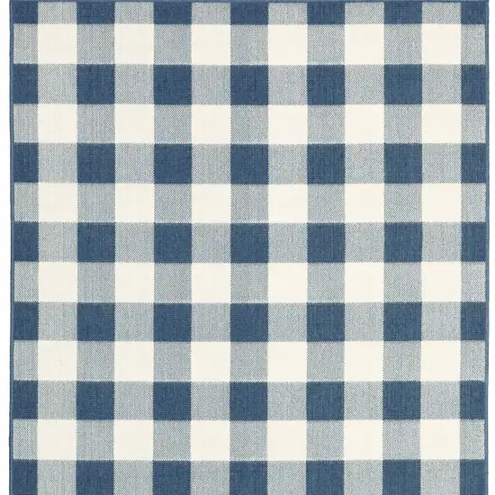 Blue and Ivory Geometric Stain Resistant Indoor Outdoor Area Rug Photo 5