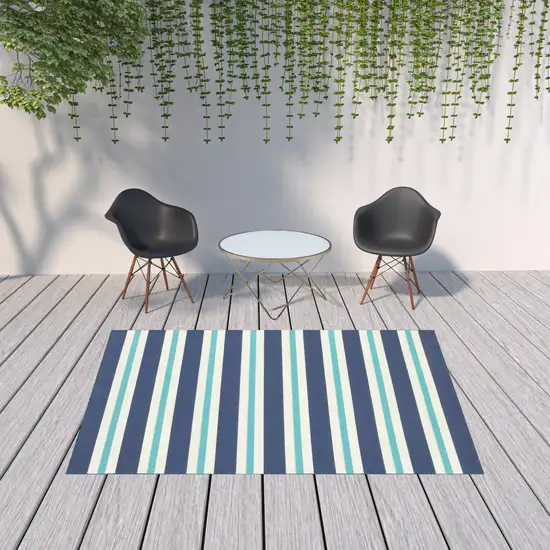 6' X 9' Blue Geometric Stain Resistant Indoor Outdoor Area Rug Photo 2