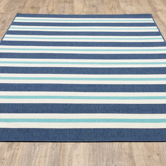 6' X 9' Blue Geometric Stain Resistant Indoor Outdoor Area Rug Photo 9