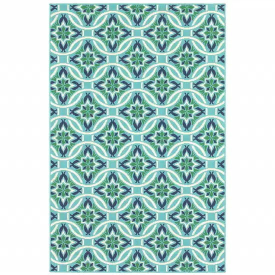 6' X 9' Blue Geometric Stain Resistant Indoor Outdoor Area Rug Photo 1