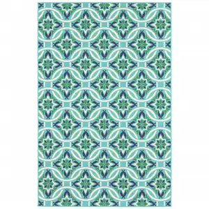 Photo of 6' X 9' Blue Geometric Stain Resistant Indoor Outdoor Area Rug