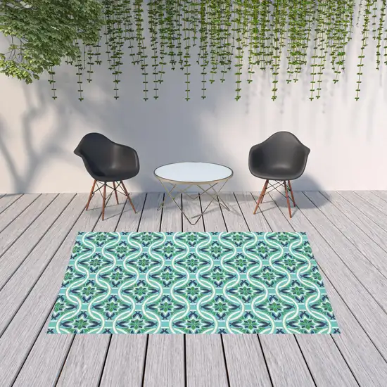 6' X 9' Blue Geometric Stain Resistant Indoor Outdoor Area Rug Photo 2