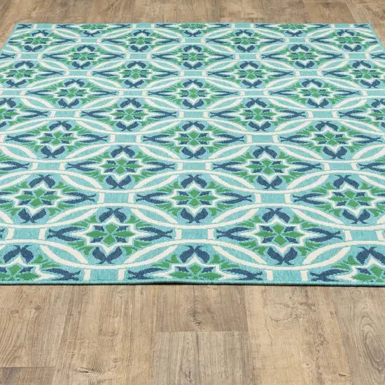 9' X 13' Blue Geometric Stain Resistant Indoor Outdoor Area Rug Photo 7