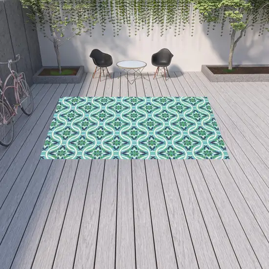 9' X 13' Blue Geometric Stain Resistant Indoor Outdoor Area Rug Photo 2