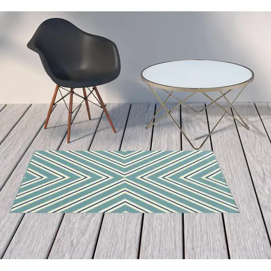 3' X 5' Blue Geometric Stain Resistant Indoor Outdoor Area Rug Photo 2