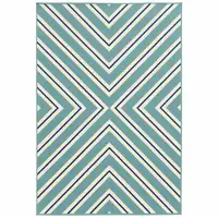 Photo of 6' X 9' Blue Geometric Stain Resistant Indoor Outdoor Area Rug