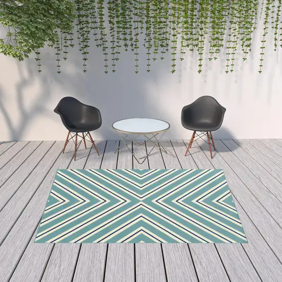 6' X 9' Blue Geometric Stain Resistant Indoor Outdoor Area Rug Photo 2