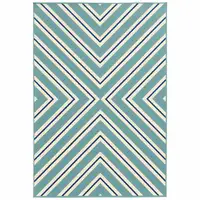 Photo of 9' X 13' Blue Geometric Stain Resistant Indoor Outdoor Area Rug