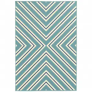 Photo of 9' X 13' Blue Geometric Stain Resistant Indoor Outdoor Area Rug