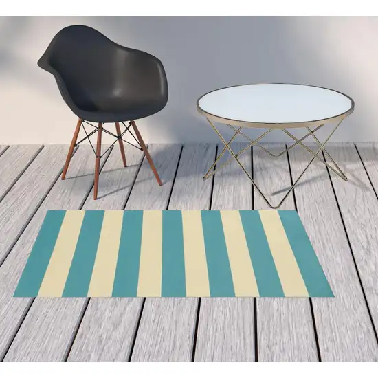 3' X 5' Blue Geometric Stain Resistant Indoor Outdoor Area Rug Photo 2