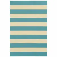 Photo of 9' X 13' Blue Geometric Stain Resistant Indoor Outdoor Area Rug