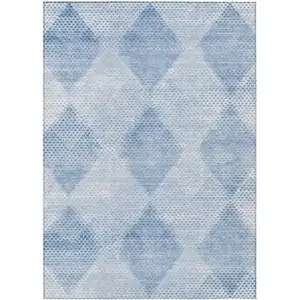 Photo of 3' X 4' Blue Geometric Washable Non Skid Indoor Outdoor Area Rug