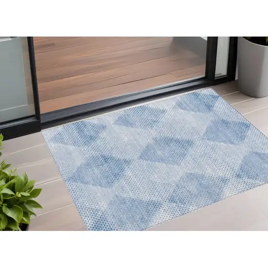 Blue Geometric Washable Non Skid Indoor Outdoor Area Rug Photo 1