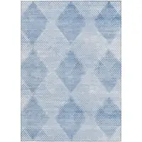 Photo of 3' X 5' Blue Geometric Washable Non Skid Indoor Outdoor Area Rug