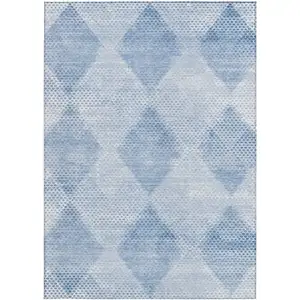 Photo of 3' X 5' Blue Geometric Washable Non Skid Indoor Outdoor Area Rug