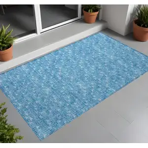 Photo of 3' X 4' Blue Geometric Washable Non Skid Indoor Outdoor Area Rug