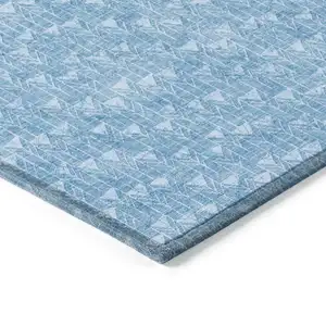 Photo of 3' X 5' Blue Geometric Washable Non Skid Indoor Outdoor Area Rug