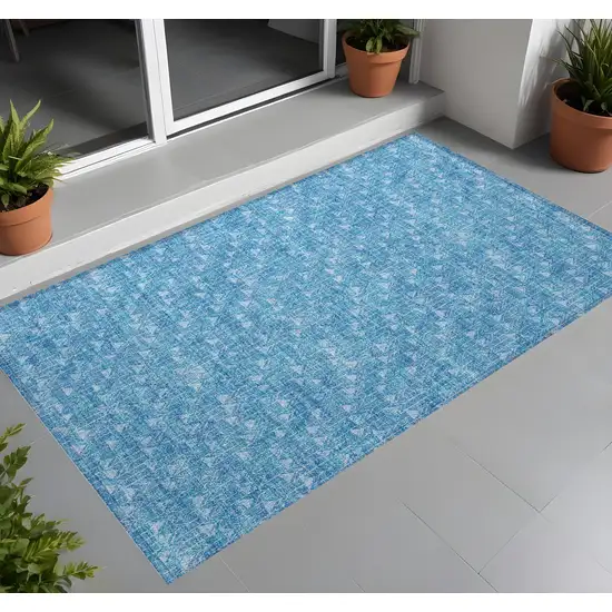 Blue Geometric Washable Non Skid Indoor Outdoor Area Rug Photo 1