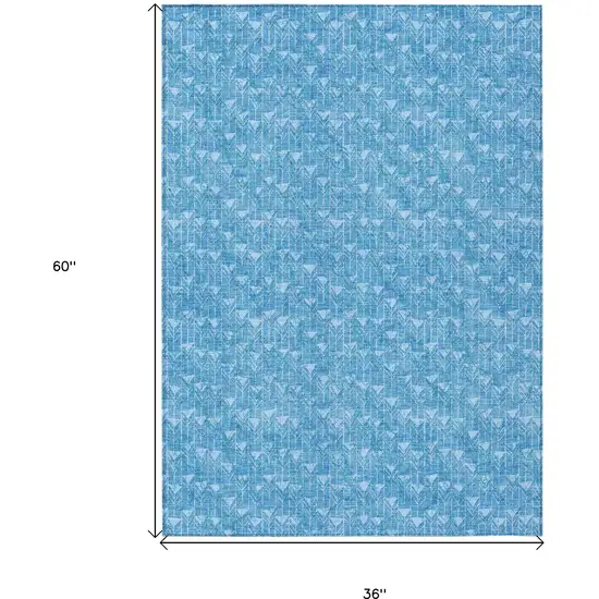 Blue Geometric Washable Non Skid Indoor Outdoor Area Rug Photo 3