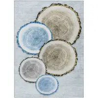 Photo of 3' X 4' Blue Gold and Gray Faux Bois Washable Non Skid Indoor Outdoor Area Rug