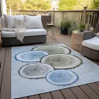 Photo of 3' X 4' Blue Gold and Gray Faux Bois Washable Non Skid Indoor Outdoor Area Rug