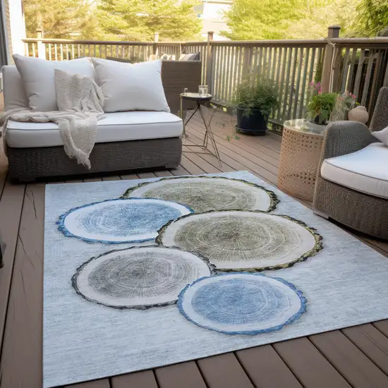 3' X 4' Blue Gold and Gray Faux Bois Washable Non Skid Indoor Outdoor Area Rug Photo 8