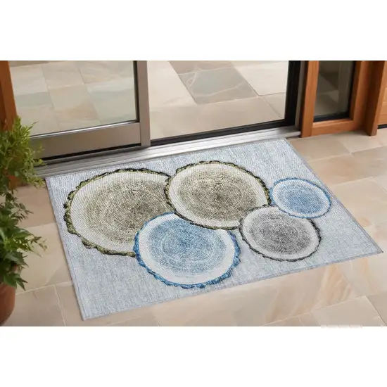 3' X 5' Blue Gold and Gray Faux Bois Washable Non Skid Indoor Outdoor Area Rug Photo 1