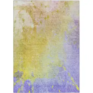 Photo of 3' X 4' Blue Gold and Wheat Abstract Washable Non Skid Indoor Outdoor Area Rug