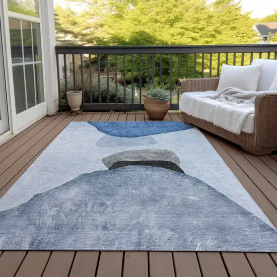 3' X 5' Blue Gray and Black Abstract Washable Non Skid Indoor Outdoor Area Rug Photo 8