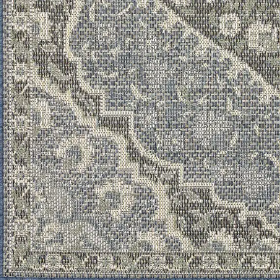 Blue and Green Oriental Stain Resistant Indoor Outdoor Area Rug Photo 5