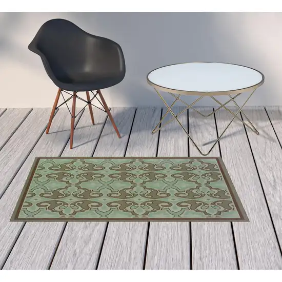 3' X 5' Blue Oriental Stain Resistant Indoor Outdoor Area Rug Photo 2