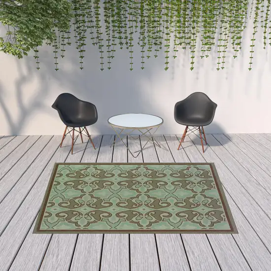 6' X 9' Blue Oriental Stain Resistant Indoor Outdoor Area Rug Photo 2