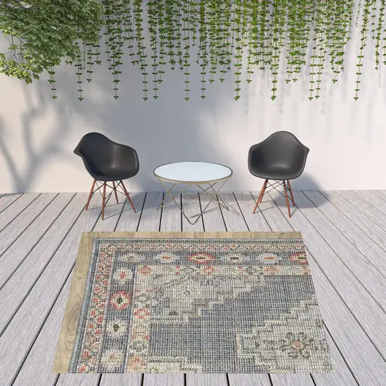 6' X 9' Blue Oriental Stain Resistant Indoor Outdoor Area Rug Photo 3