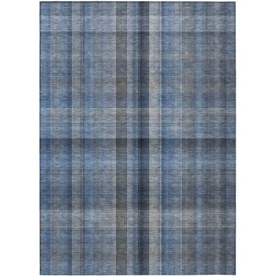 Blue Plaid Washable Non Skid Indoor Outdoor Area Rug Photo 2