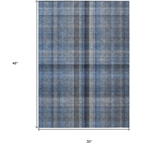 Blue Plaid Washable Non Skid Indoor Outdoor Area Rug Photo 3