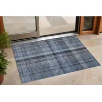 Photo of 3' X 4' Blue Plaid Washable Non Skid Indoor Outdoor Area Rug