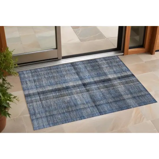 3' X 4' Blue Plaid Washable Non Skid Indoor Outdoor Area Rug Photo 1