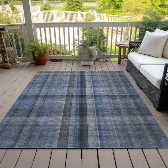 Blue Plaid Washable Non Skid Indoor Outdoor Area Rug Photo 8