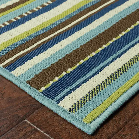 3' X 5' Blue Striped Stain Resistant Indoor Outdoor Area Rug Photo 5