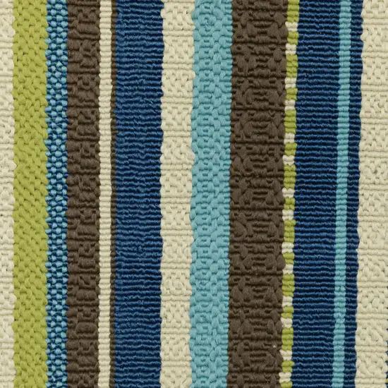 3' X 5' Blue Striped Stain Resistant Indoor Outdoor Area Rug Photo 4