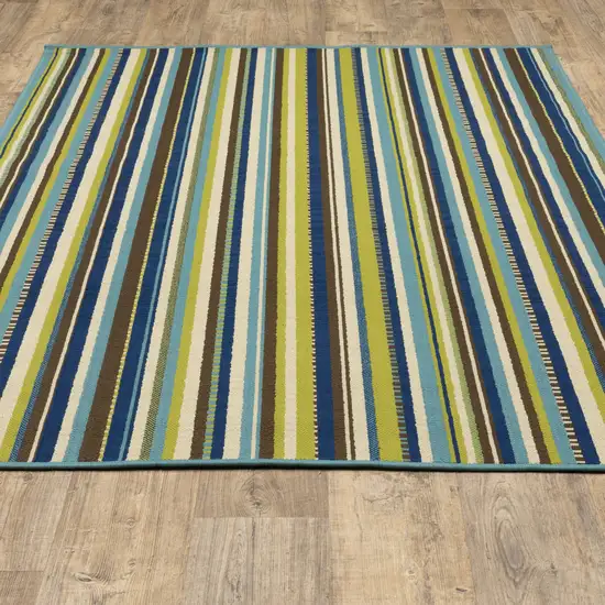 3' X 5' Blue Striped Stain Resistant Indoor Outdoor Area Rug Photo 8