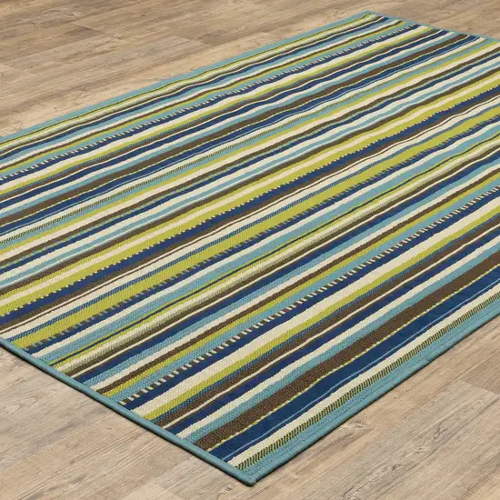 3' X 5' Blue Striped Stain Resistant Indoor Outdoor Area Rug Photo 6