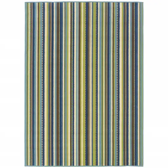 3' X 5' Blue Striped Stain Resistant Indoor Outdoor Area Rug Photo 1