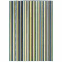 Photo of 3' X 5' Blue Striped Stain Resistant Indoor Outdoor Area Rug