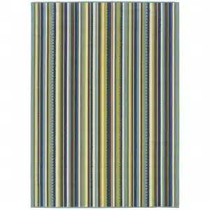 Photo of 3' X 5' Blue Striped Stain Resistant Indoor Outdoor Area Rug