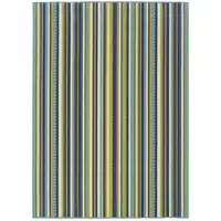 Photo of 6' X 9' Blue Striped Stain Resistant Indoor Outdoor Area Rug