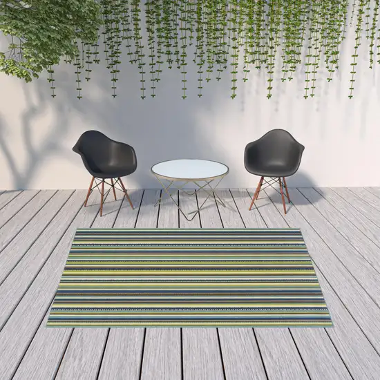 6' X 9' Blue Striped Stain Resistant Indoor Outdoor Area Rug Photo 2